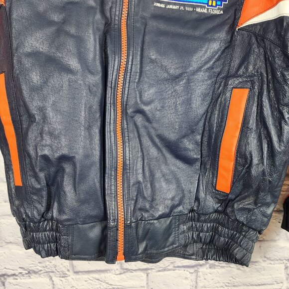 Denver Broncos SUPER BOWL XXXIII Vintage 1999 PRO PLAYER Blue Med Leather Jacket - Picture 16 of 16